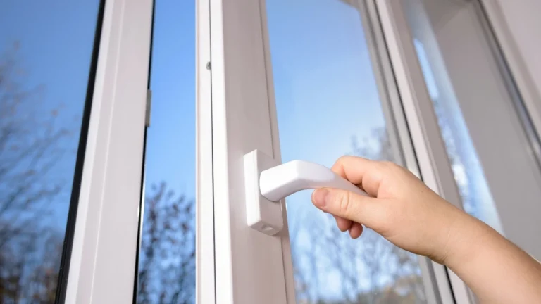 PVC pencere kolunu tutan el ve pencere ayarı