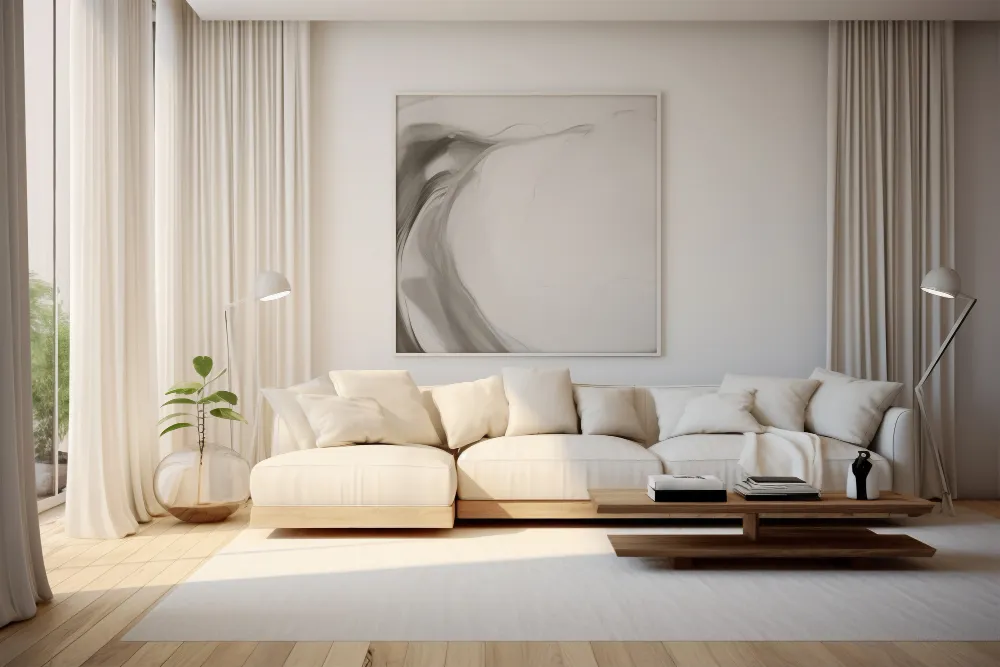 Krem tonlarında modern salon dekorasyonu